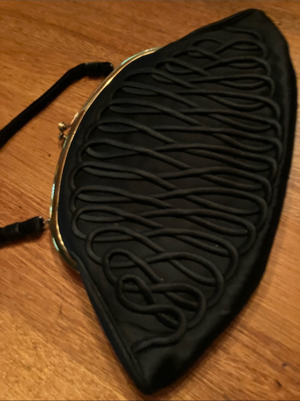 Vintage satin embroidered evening bag with Gold Frame